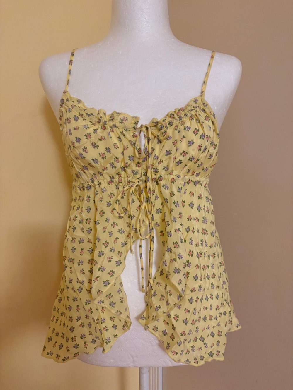 Urban Outfitters Yellow Floral Tie-Front Ruffle Camisole